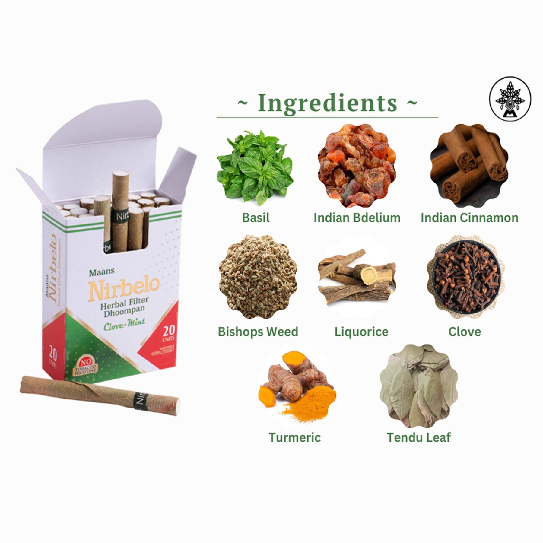 Nirbelo Herbal Filter Dhoompan Clove Mint Flavor 100% Tobacco Free & N