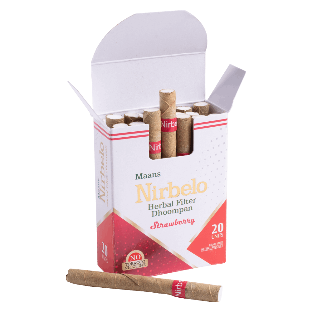 Nirbelo Herbal Filter Dhoompan Strawberry Flavor 100% Tobacco Free & Nicotine Free Cigarette Natural Organic Ingredients for Quit Smoking & Nature's Alternative to Tobacco