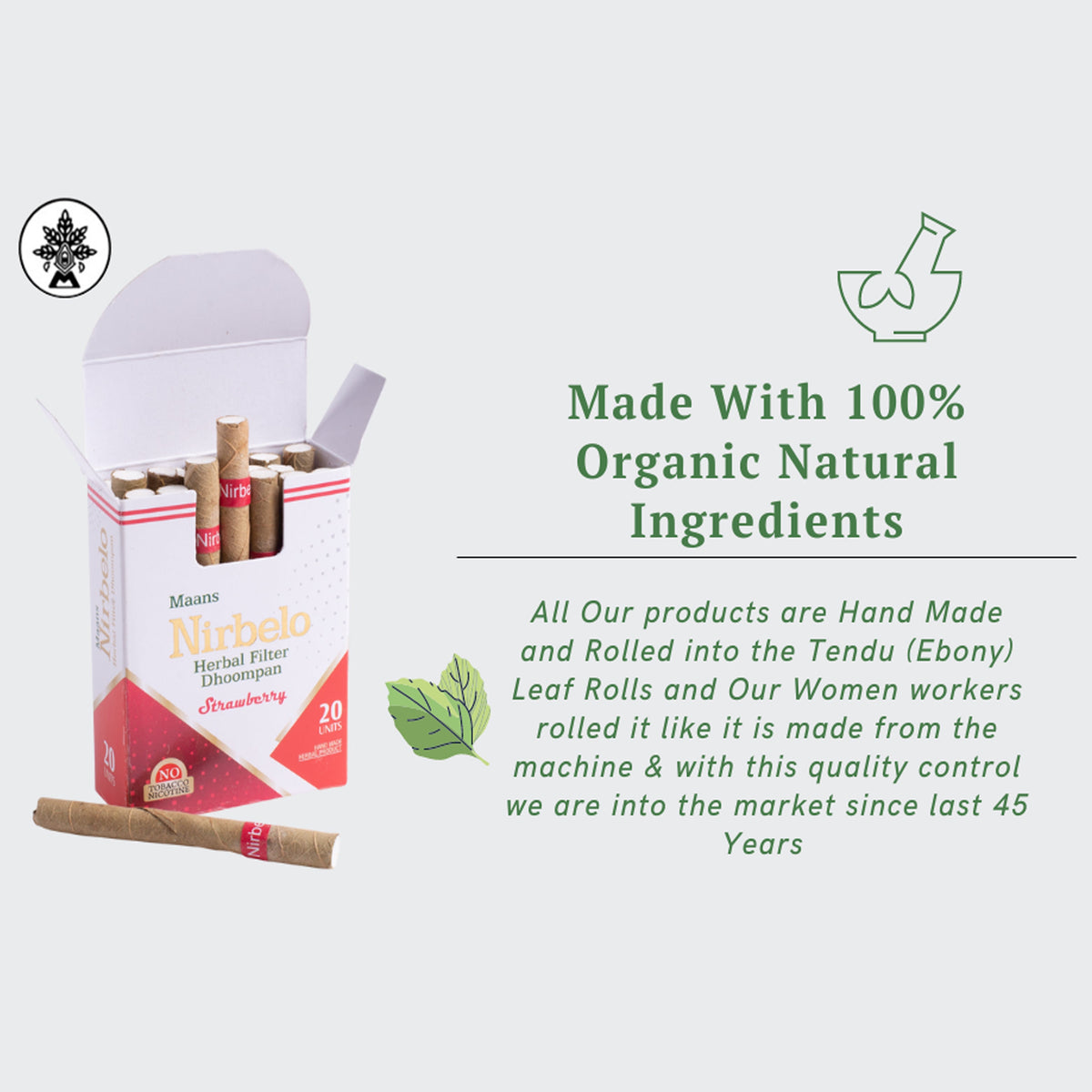 Nirbelo Herbal Filter Dhoompan Strawberry Flavor 100% Tobacco Free & Nicotine Free Cigarette Natural Organic Ingredients for Quit Smoking & Nature's Alternative to Tobacco